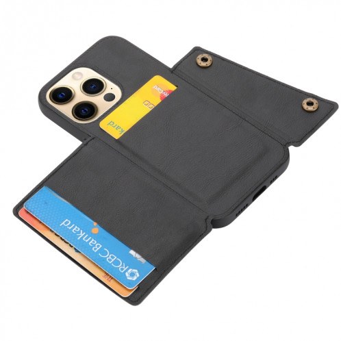 Double Boucle PU + TPU Cas de protection magnétique antichoc avec fente et support de carte pour iPhone 13 Pro (Noir) SH803E338-07