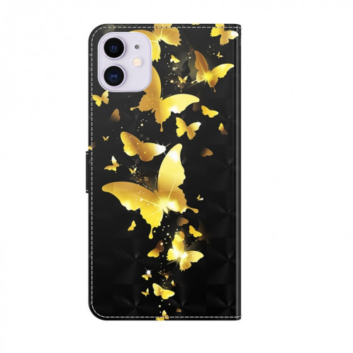 Motif de peinture 3D Horizontal Flip TPU + Coque en cuir PU avec porte-carte et portefeuille pour iPhone 13 (papillons en or) SH402A440-07
