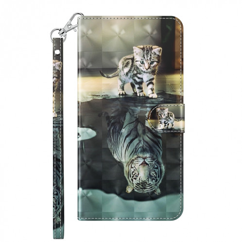 Motif de peinture 3D Horizontal Flip TPU + PU Coating avec porte-carte et portefeuille pour iPhone 13 (Tigre de chat) SH402C1298-07