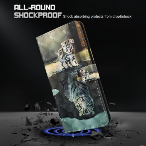 Motif de peinture 3D Horizontal Flip TPU + PU Coating avec porte-carte et portefeuille pour iPhone 13 (Tigre de chat) SH402C1298-07