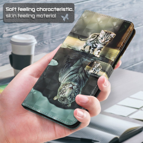 Motif de peinture 3D Horizontal Flip TPU + PU Coating avec porte-carte et portefeuille pour iPhone 13 (Tigre de chat) SH402C1298-07