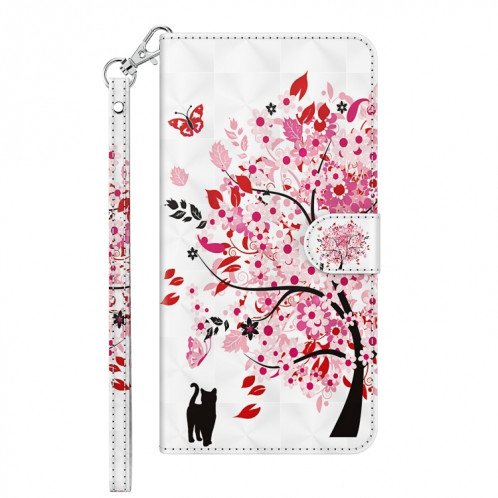 Motif de peinture 3D Horizontal Flip TPU + PU Coque en cuir avec porte-carte et portefeuille pour iPhone 13 (chat sous l'arbre) SH402F1276-07