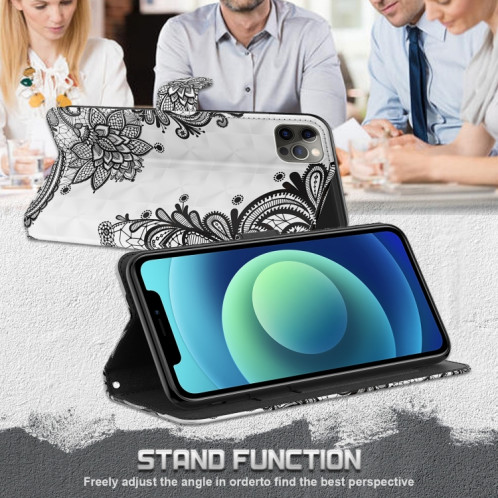 Motif de peinture 3D Horizontal Flip TPU + PU en cuir avec support et porte-cartes et portefeuille pour iPhone 13 (fleur noire diagonale) SH402I700-07