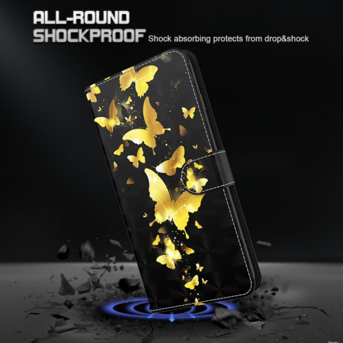 Motif de peinture 3D Horizontal Flip TPU + Coque en cuir PU avec support & carte Slots & Portefeuille pour iPhone 13 Pro (Papillons d'or) SH403A1933-07