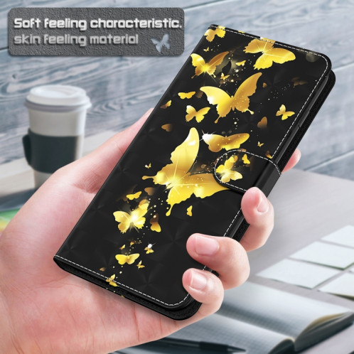Motif de peinture 3D Horizontal Flip TPU + Coque en cuir PU avec support & carte Slots & Portefeuille pour iPhone 13 Pro (Papillons d'or) SH403A1933-07