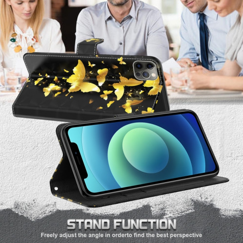 Motif de peinture 3D Horizontal Flip TPU + Coque en cuir PU avec support & carte Slots & Portefeuille pour iPhone 13 Pro (Papillons d'or) SH403A1933-07