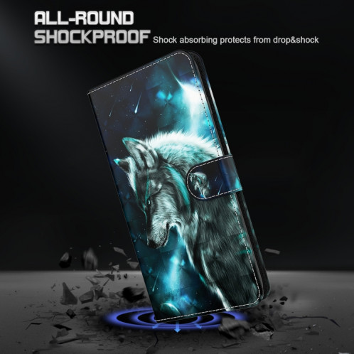 Motif de peinture 3D Horizontal Flip TPU + PU Coque en cuir avec porte-cartes et portefeuille pour iPhone 13 Pro (Wolf) SH403B602-07