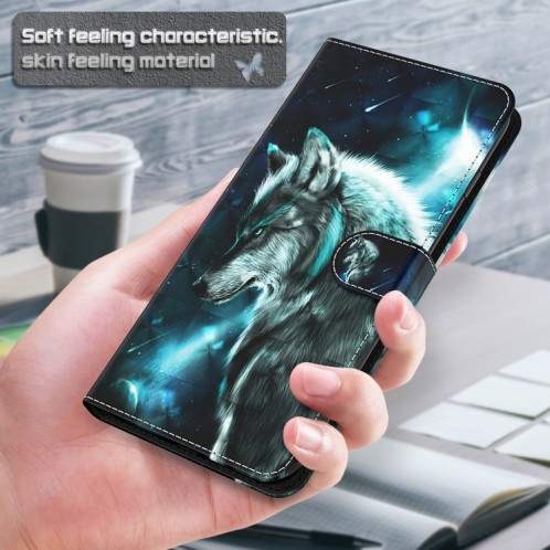 Motif de peinture 3D Horizontal Flip TPU + PU Coque en cuir avec porte-cartes et portefeuille pour iPhone 13 Pro (Wolf) SH403B602-07
