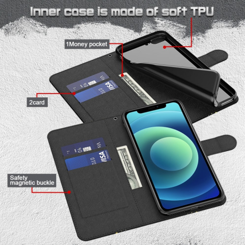 Motif de peinture 3D Horizontal Flip TPU + PU Coque en cuir avec porte-cartes et portefeuille pour iPhone 13 Pro (Wolf) SH403B602-07