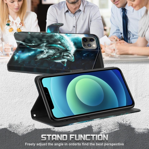 Motif de peinture 3D Horizontal Flip TPU + PU Coque en cuir avec porte-cartes et portefeuille pour iPhone 13 Pro (Wolf) SH403B602-07