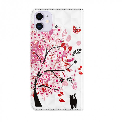 Motif de peinture 3D Horizontal Flip TPU + PU Coque en cuir avec porte-cartes et portefeuille pour iPhone 13 Pro (Cat sous l'arbre) SH403F440-07