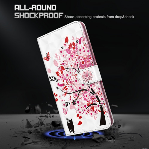 Motif de peinture 3D Horizontal Flip TPU + PU Coque en cuir avec porte-cartes et portefeuille pour iPhone 13 Pro (Cat sous l'arbre) SH403F440-07