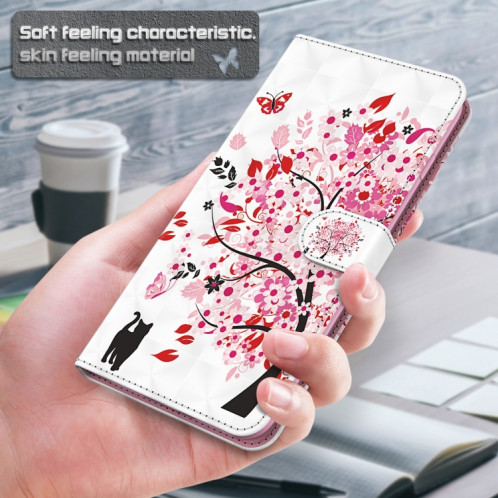 Motif de peinture 3D Horizontal Flip TPU + PU Coque en cuir avec porte-cartes et portefeuille pour iPhone 13 Pro (Cat sous l'arbre) SH403F440-07