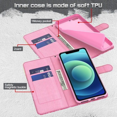 Motif de peinture 3D Horizontal Flip TPU + PU Coque en cuir avec porte-cartes et portefeuille pour iPhone 13 Pro (Cat sous l'arbre) SH403F440-07