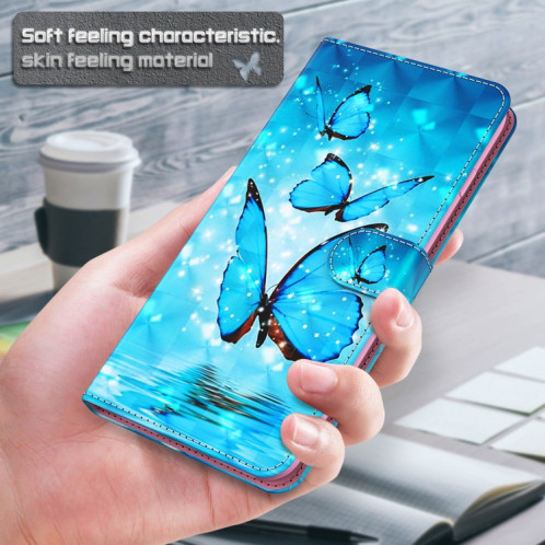 Modèle de peinture 3D Horizontal Flip TPU + PU Coque en cuir avec support & carte Slots & Portefeuille pour iPhone 13 Pro (trois papillons) SH403G1537-07