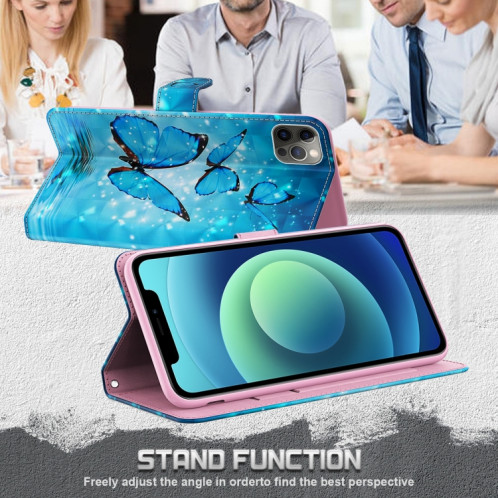 Modèle de peinture 3D Horizontal Flip TPU + PU Coque en cuir avec support & carte Slots & Portefeuille pour iPhone 13 Pro (trois papillons) SH403G1537-07