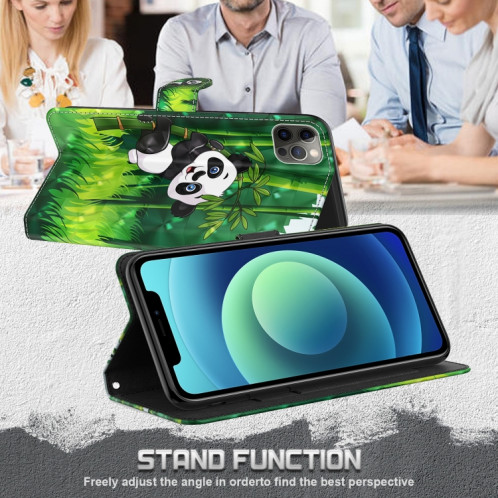 Modèle de peinture 3D Horizontal Flip TPU + PU en cuir avec support & carte Slots & Portefeuille pour iPhone 13 PRO (Panda Escalade Bamboo) SH403H1480-07
