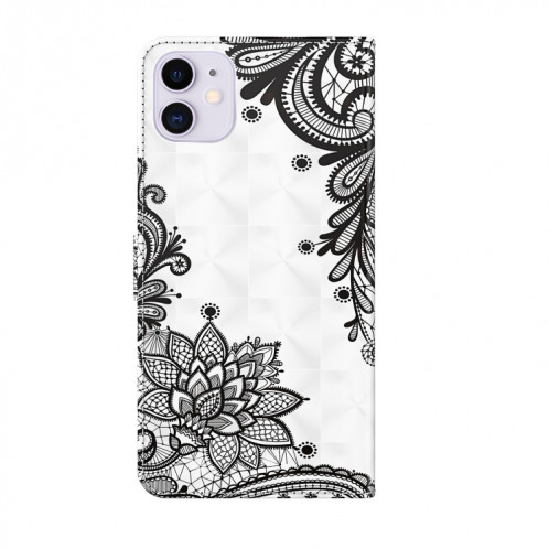 Motif de peinture 3D Horizontal Flip TPU + PU en cuir avec porte-carte et portefeuille pour iPhone 13 Pro (fleur noire diagonale) SH403I816-07