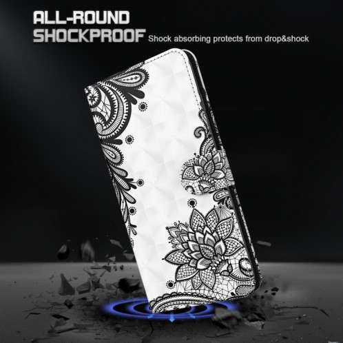 Motif de peinture 3D Horizontal Flip TPU + PU en cuir avec porte-carte et portefeuille pour iPhone 13 Pro (fleur noire diagonale) SH403I816-07