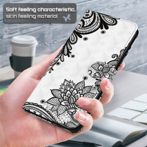 Motif de peinture 3D Horizontal Flip TPU + PU en cuir avec porte-carte et portefeuille pour iPhone 13 Pro (fleur noire diagonale) SH403I816-07