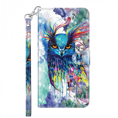 Modèle de peinture 3D Horizontal Flip TPU + PU en cuir avec support & carte Slots & Portefeuille pour iPhone 13 PRO (Aquarelle Hibou) SH403J449-07