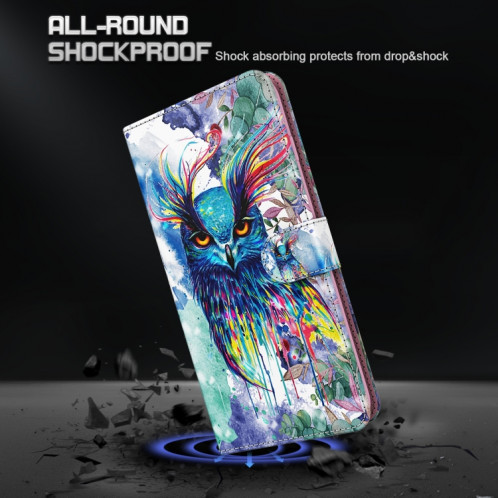 Modèle de peinture 3D Horizontal Flip TPU + PU en cuir avec support & carte Slots & Portefeuille pour iPhone 13 PRO (Aquarelle Hibou) SH403J449-07