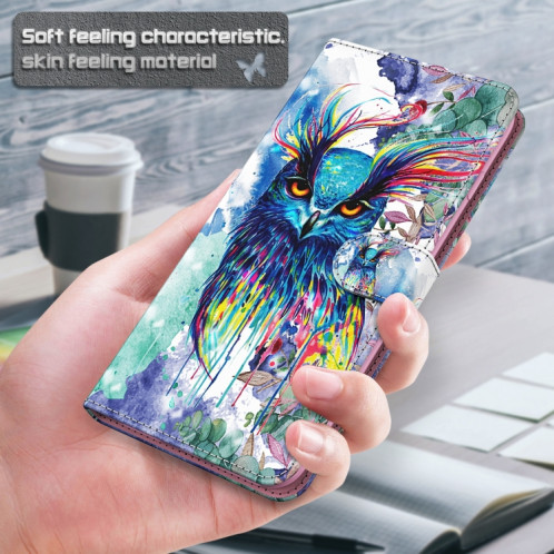 Modèle de peinture 3D Horizontal Flip TPU + PU en cuir avec support & carte Slots & Portefeuille pour iPhone 13 PRO (Aquarelle Hibou) SH403J449-07