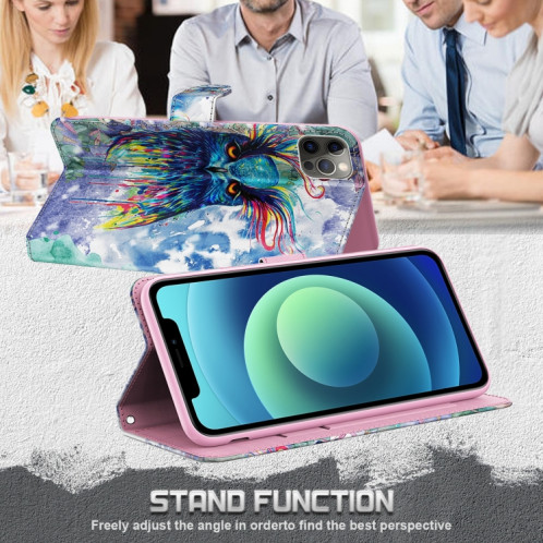 Modèle de peinture 3D Horizontal Flip TPU + PU en cuir avec support & carte Slots & Portefeuille pour iPhone 13 PRO (Aquarelle Hibou) SH403J449-07