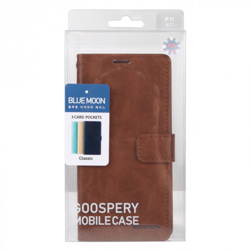 GOOSPERY Blue Moon Crazy Horse Texture Horizontale Flip Cuir Case avec support & Card Slot & Portefeuille pour iPhone 13 (Brown) SH802A1692-07