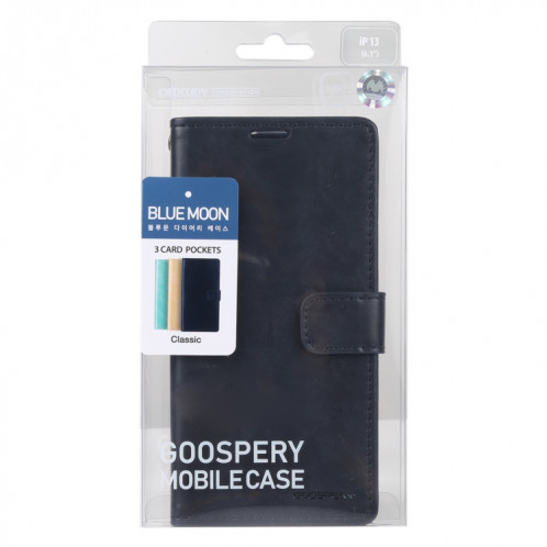 GOOSPERY Blue Moon Crazy Horse Texture Horizontal Flip Cuir Case avec support & Card Slot & Portefeuille pour iPhone 13 (Bleu foncé) SG802D47-07