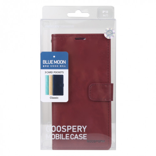 GOOSPERY Blue Moon Crazy Horse Texture Horizontale Horizontal Toas Cuir Slot & Card Slot & Portefeuille pour iPhone 13 (Rouge de vin) SG802G264-07