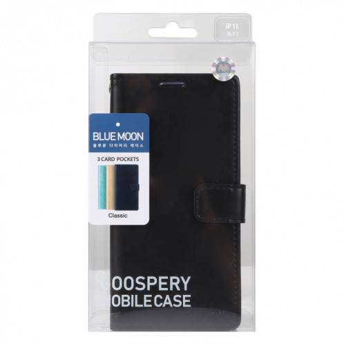 HOOSPERY Blue Moon Crazy Horse Texture Horizontal Flip Cuir Case avec support et portefeuille pour iPhone 13 (Noir) SG802I1581-07