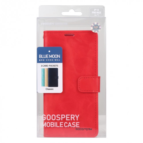 GOOSPERY Blue Moon Crazy Horse Texture Horizontale Flip Cuir Case avec support & Card Slot & Portefeuille pour iPhone 13 Pro (rouge) SG803C385-07