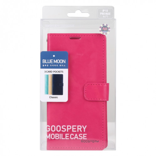 HOOSPERY Blue Moon Crazy Horse Texture Horizontale Flip Coating Horizontal Slot & Card Slot & Portefeuille pour iPhone 13 Pro (Rose Rouge) SG803E854-07