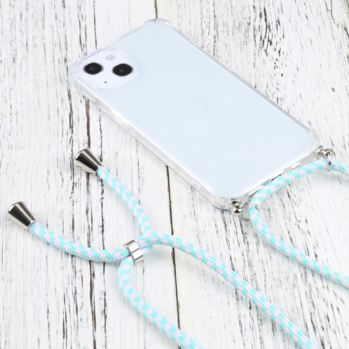 Cas de protection TPU transparent transparent à quatre angles avec lanière pour iPhone 13 (Blanc vert menthe) SH01AB152-07