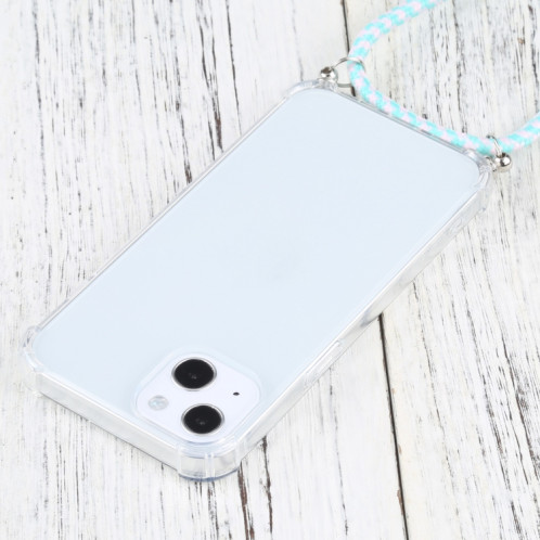 Cas de protection TPU transparent transparent à quatre angles avec lanière pour iPhone 13 (Blanc vert menthe) SH01AB152-07
