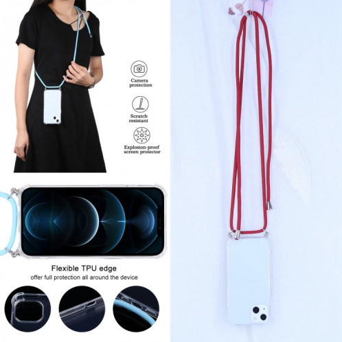 Cas de protection TPU transparent transparent à quatre angles avec lanière pour iPhone 13 (rouge) SH501A409-07