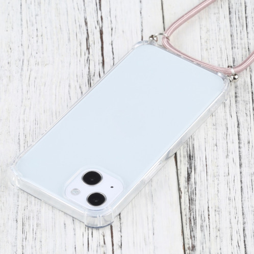 TPU TPU transparent à quatre angles avec lanière pour iPhone 13 (rose clair) SH501B1679-07