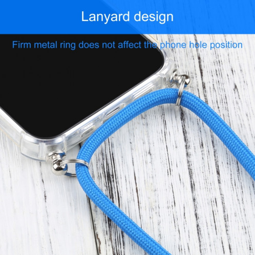 Cas de protection TPU transparent transparent à quatre angles avec lanière pour iPhone 13 (bleu) SH501C1650-07