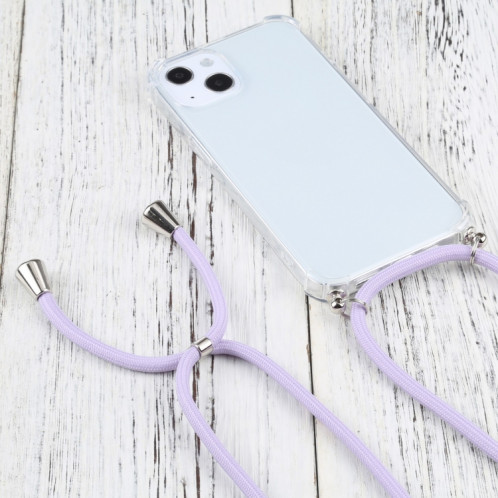 Cas de protection TPU transparent transparent à quatre angles avec lanière pour iPhone 13 (violet clair) SH501I544-07