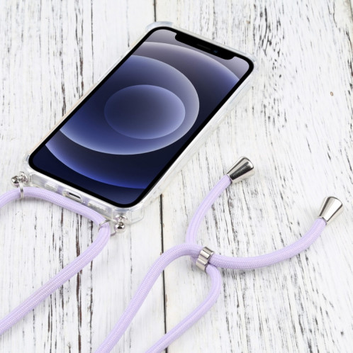 Cas de protection TPU transparent transparent à quatre angles avec lanière pour iPhone 13 (violet clair) SH501I544-07