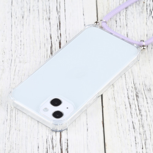 Cas de protection TPU transparent transparent à quatre angles avec lanière pour iPhone 13 (violet clair) SH501I544-07