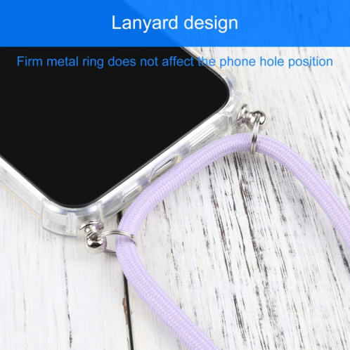 Cas de protection TPU transparent transparent à quatre angles avec lanière pour iPhone 13 (violet clair) SH501I544-07