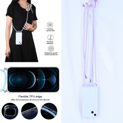 Cas de protection TPU transparent transparent à quatre angles avec lanière pour iPhone 13 (violet clair) SH501I544-07