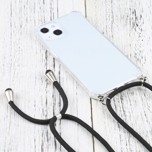 Cas de protection TPU TPU transparent à quatre angles avec lanière pour iPhone 13 (noir) SH501K986-07