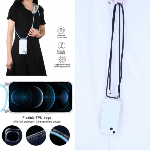 Cas de protection TPU TPU transparent à quatre angles avec lanière pour iPhone 13 (noir) SH501K986-07