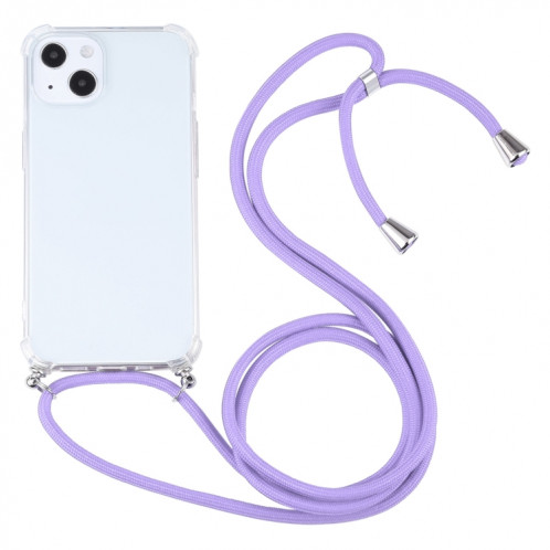 Cas de protection TPU transparent transparent à quatre angles avec lanière pour iPhone 13 (violet) SH501M551-07