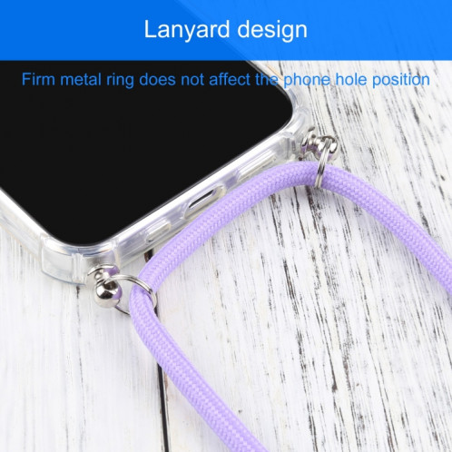 Cas de protection TPU transparent transparent à quatre angles avec lanière pour iPhone 13 (violet) SH501M551-07