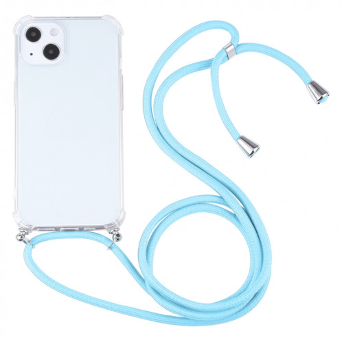 Cas de protection TPU transparent transparent à quatre angles avec lanière pour iPhone 13 (Blue Lac) SH501N164-07