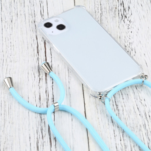 Cas de protection TPU transparent transparent à quatre angles avec lanière pour iPhone 13 (Blue Lac) SH501N164-07